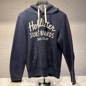 Hollister Surfboards Navy Blue Graphic Hoodie Sweatshirt Mens